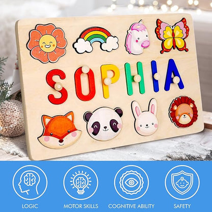 Personalized Name Puzzle for Kids, Wooden Puzzles for Toddlers 1-3, Custom Baby Toddler Toys for 1 Year Old, Personalized Christmas Birthday Gifts