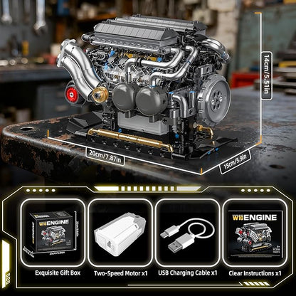 W16 Engine Building Blocks Set for Adults, STEM Mini 16-Cylinder Engine Model Kit That Runs, Compatible with Lego Car, DIY Physical Science Experiment Toy for Teens Kids Boys (801 PCS)