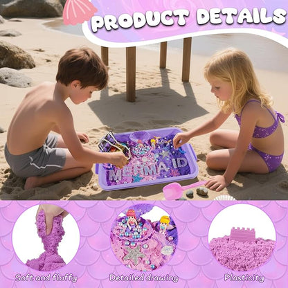Bbiamsleep Mermaid Sensory Bin, Ocean Sand Kit with Color Sand Mermaid Sensory Kit for Birthday Party