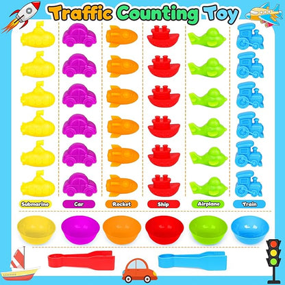 Counting Transport Matching Game with Sorting Cups, Sensory Sorting Colors Counting Toys with Games Dice, Montessori Training Preschool Educational Learning Toy Gifts for Toddlers Kids 3 4 5 6 +