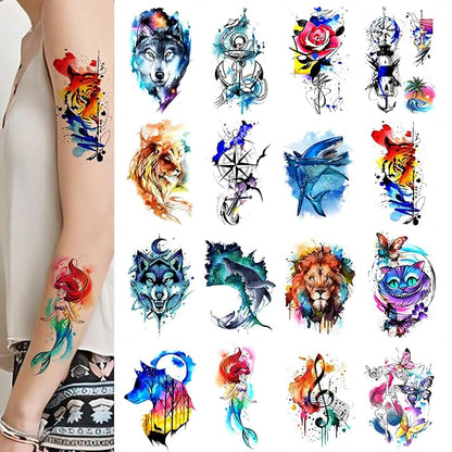 Roarhowl Temporary Tattoos for Adults and kids, Watercolor Art, DIY Stickers,Waterproof temporary tattoo (Medium)
