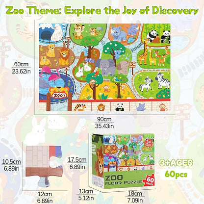 Floor Puzzle Children's Animal Puzzle Large Puzzle 60 Pieces Age 3-6 Years Old Children's Learning Preschool Education Development Toys 4-8 Old Boys and Girls Birthday Gifts