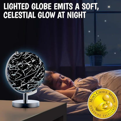 USA Toyz Illuminated Globe for Kids Learning- 3-in-1 STEM Globes of the World with Stand, Constellation Map, Built-in LED Night Light Desk Globe Lamp, Non-Tip Metal Base, 9.75” Tall, 7 Inch Diameter