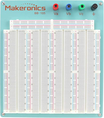 Makeronics 3220 Solderless Breadboard | 3220 Tie-Points Experiment Plug-in Breadboard with Blue Aluminum Back Plate and Copper Contact Clips inside ABS Plastic Housing for Circuit/Arduino/Raspberry Pi