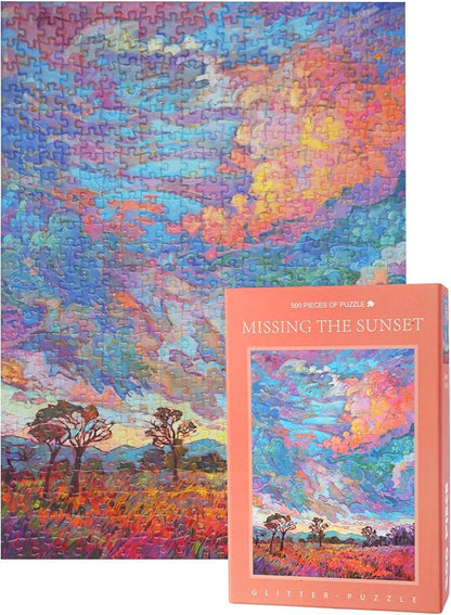 Jigsaw Puzzles 500 Pieces for Adults Glitter Abstract Sunset Jigsaw Puzzles Challenging Puzzle Game with Letters on The Back (20.5'' x 15'')
