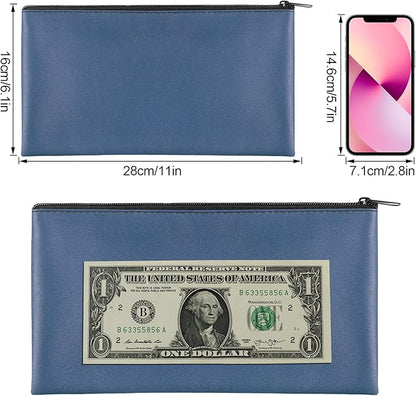 2 Pieces Money Bags with Zipper, 11x6.1 inch Money Pouch, Bank Bag, Cash Bag, Check Wallet, Cosmetics(navy)