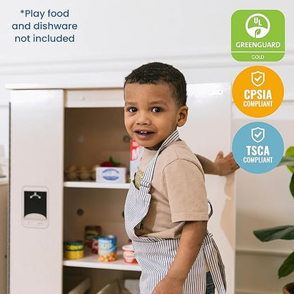 ECR4Kids Play Kitchen Refrigerator, Wooden Playset, White Wash