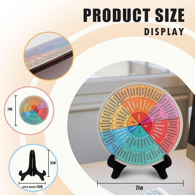 Emotion Wheel, Double-Sided Feelings Wheel with Stand, Counseling Office Must Have, Feelings Wheel Suitable for Therapy Office Decor School Counseling Office Must Have (ML, 1)