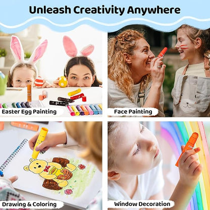 Ohuhu 36-Color Washable Tempera Paint Sticks for Kids, Non-Toxic Quick-Drying Paint Set for Drawing, Graffiti & Crafting - Works on Paper, Glass, Wood, Ceramic, Canvas & Rock