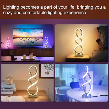 Modern Table Lamp, 7 Colors 10 Light Modes Spiral Design Table Lamp, Touch Dimmable Nightstand Lamp, Unique Bedside Lamp for Living Room, Bedroom, Cool Lamps, Gold, 2 Pack