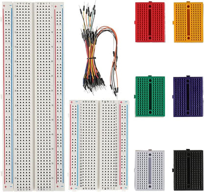 BOJACK 1Pcs 803 Tie points and 1 Pcs 400 Tie Points Solderless Breadboard and 65 Pcs Flexible Breadboard Jumper Wires and 6PCS 170 Points Mini Solderless Breadboard