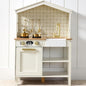 Best Choice Products Pretend Play Wooden Farmhouse Kitchen Set for Kids w/Toy Storage, Clicking Knobs, Windows, 5 Accessories Included - Cream