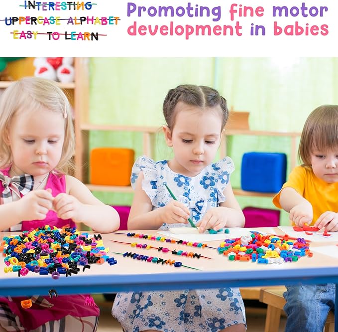 Wesiti 408 Pcs Lacing Letters Alphabet Learning Toys Toddler ABC Alphabet Beads Lacing Sports Skills Toys for Preschool Games Homeschool Supplies Early Spelling (Uppercase Letters)