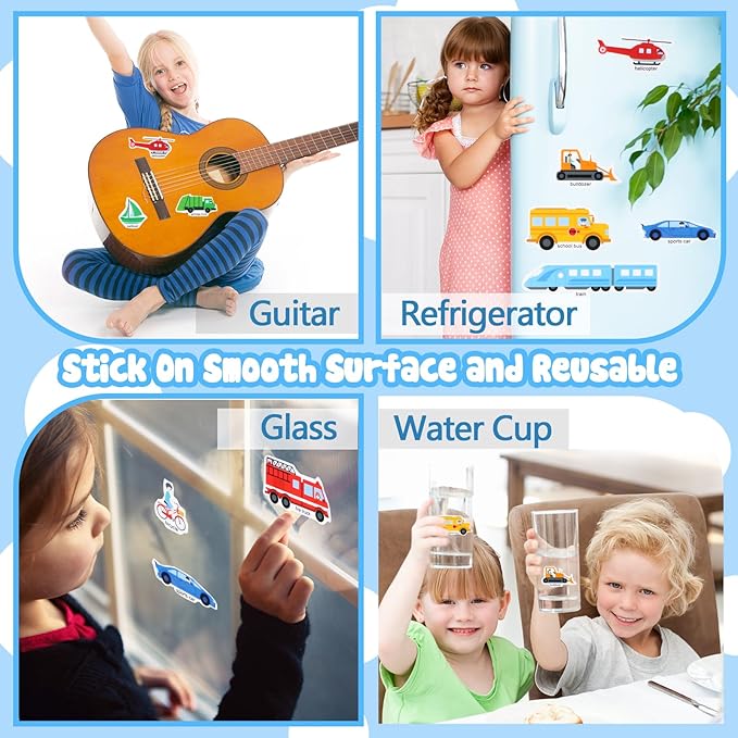 6 Pack Reusable Sticker Book for Kids,Visfun Stickers for Kids Window Stickers Fun Travel Toys for Toddlers Gifts Idea for Boys and Girls (Animal+Vehicles+Space+Insecks+Ocean+Dinosaurs)