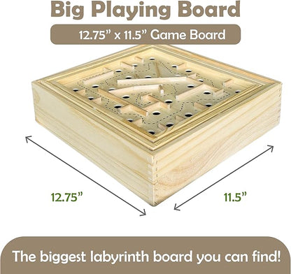 Sterling Games Wooden Labyrinth with 3 Swappable Boards – Classic Maze Game with 60, 36, and 25 Waypoints – Wooden Tilt Puzzle with Knob Control and 3 Steel Marbles for Kids Age 6+