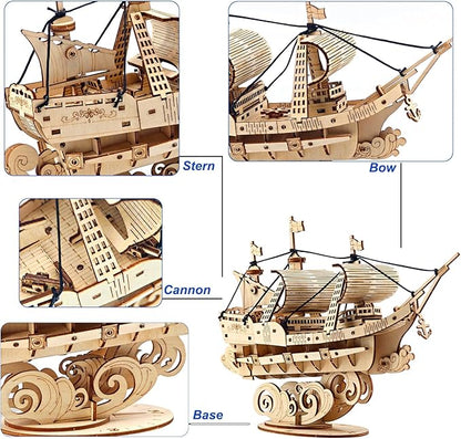 Kaptein 3D Wooden Puzzles for Adults & Teens – DIY Ship Model Kit to Build – Brain Teaser Craft – Birthday Gifts & Desk Decor