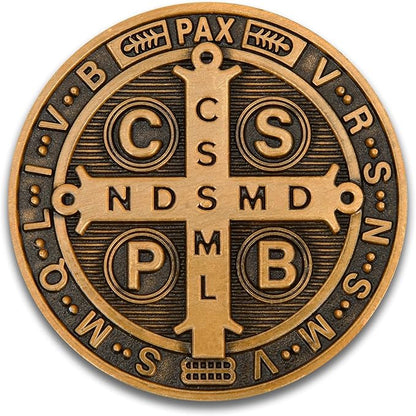 St Benedict Coin & Archangel Michael Religious Token Set - Christian Prayer Medallion with Latin Inscriptions & Guardian Angel Design