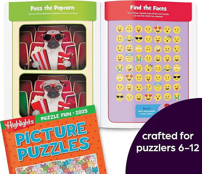 Highlights for Children Puzzle Fun 2025 Books for Kids Ages 6 and Up, 4-Book Set of Brain Teasers, Mazes, Word Puzzles and More Travel-Friendly Screen Free Kids Puzzles