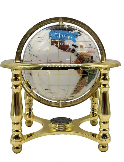 Unique Art 10-Inch Tall Table Top Day and Night Ocean Gemstone World Globe with Gold Stand (DAY N NITE)