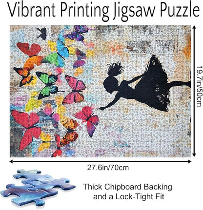 Tucocoo Banksy Girl 1000 Piece Puzzle, Butterfly Street Art Jigsaw Puzzles for Adults DIY Crafts Puzzles for Home Decoration Gifts, Educational 1000 Pieces Puzzles Family Challenging for Game Nights