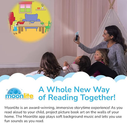Moonlite Storytime Mini Projector with 4 Fairy Tale Stories, A Magical Way to Read Together, Digital Storybooks, Fun Sound Effects, Learning Gifts for Kids Ages 1 and Up