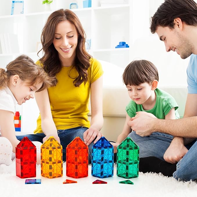 FNJO Magnetic Tiles, 110PCS Magnet Building Set, Magnetic Building Blocks,Construction STEM Learning and Playing Toys for Kids, Montessori Toy for Preschool Boys Girls Toddlers Classroom Must-Haves
