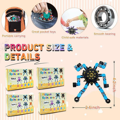 Transformable Fidget Spinners,Funny Stress Relief Sensory Fidget Toys,Deformable Chain DIY Robot Fingertip Gyros Toys Birthday Party Favors Easter Basket Stocking Stuffers for Kids and Adults (24PC)