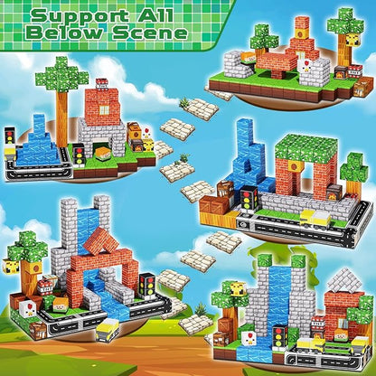 Magnetic Blocks - 150PCS Magnetic Building Blocks Road Forest Magnetic Cubes - Magnetic Toys for Montessori Toddler Birthday Gifts -STEM Sensory Construction Toys for Kids Ages 3+ for Boy & Girl