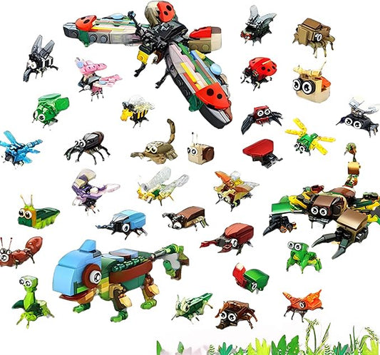 30 Packs Building Blocks Party Favors for Kids, 10 in 1 Mini Animals Building Block Sets for Classroom Prizes, Birthday, Party Favors Return Gifts, Valentines, Easter Gifts (Insects)