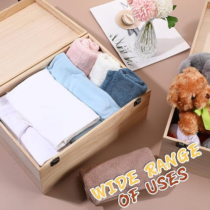 Wesiti 2 Pcs Unfinished Wooden Box 14 x 10 x 6.5 Inch Treasure Chest Craft Box with Hinged Lid Rustic Large Paint Box Stash Crate for Storage Carving DIY Gift