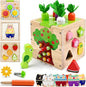 Baby Wooden Activity Cube Montessori Toys for Boys Girls Birthday Gifts, 5 in 1 Early Educational Learning Fine Motor Skill Game Toys for Toddlers Kids 18 24 Month Christmas Stocking Stuffers