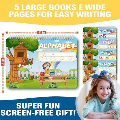 Magic Grooved Writing Practice for Kids, Reusable Grooved Handwriting Practice Workbook Ages 3-8, Large 11.2"x7.5" Preschool Learning Activities Tracing Books, Kindergarten Educational Toys for 5-7