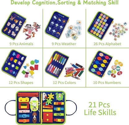 TenFans Busy Board - Montessori Toys for 3 4 5 Years Old - Sensory Toys for Autism - Toddler Toys Gift for Boys & Girls Learning Fine Motor Skills