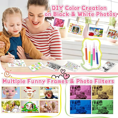 Kids Camera for Girls, 1080P Instant Print Camera, Kids Christmas Birthday Gifts Girls Toys, Children Digital Camera with 32GB Card, Toddler Camera Portable Toys for 3 4 5 6 7 8 9 Year Old Girl Pink