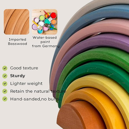 AVDAR 12Pcs Wooden Rainbow Stacker Toy, Extra Large Wooden Rainbow Stacking Toy, Montessori Nesting Puzzle for Kids