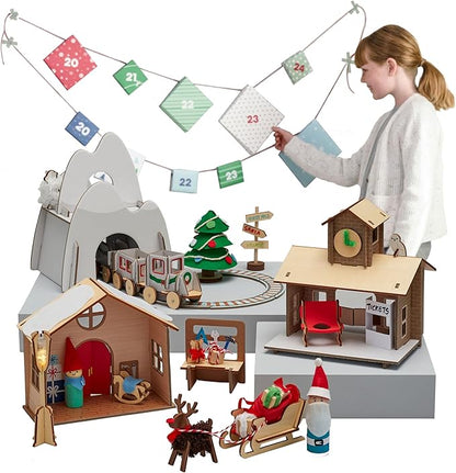KiwiCo Santa’s Railroad Train Advent Calendar for Kids 5+ | Countdown to Christmas with 24 Days of Buildable Toy Train Set | Advent Calendar 2025 for Kids
