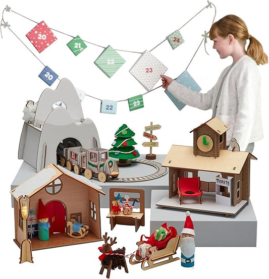 KiwiCo Santa’s Railroad Train Advent Calendar for Kids 5+ | Countdown to Christmas with 24 Days of Buildable Toy Train Set | Advent Calendar 2025 for Kids