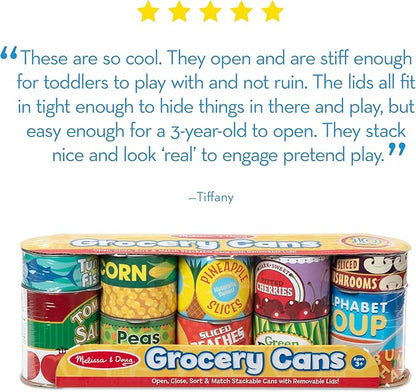 Melissa & Doug Let's Play House, 10 Grocery Cans with Removable Lids, Toy Food & Play Kitchen Accessories, Preschool Learning Toys for Girls & Boys 3+