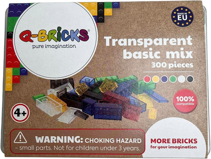 Transparent Building Bricks Set - 300-Piece Crystal-Clear Edition - Includes Reusable Storage Container - Fully Compatible with Other Brands