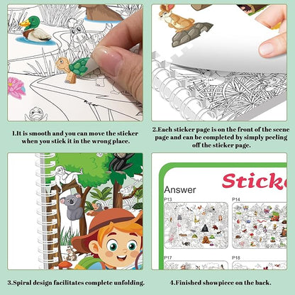 Find The Animal Sticker Book for Kids Ages 2-4, Include 20 Theme Stickers for Kids, Learning & Educational Toy, Find Over 400+ Hidden Object, Airplane Toys for Toddlers 3-5, Preschool Activities