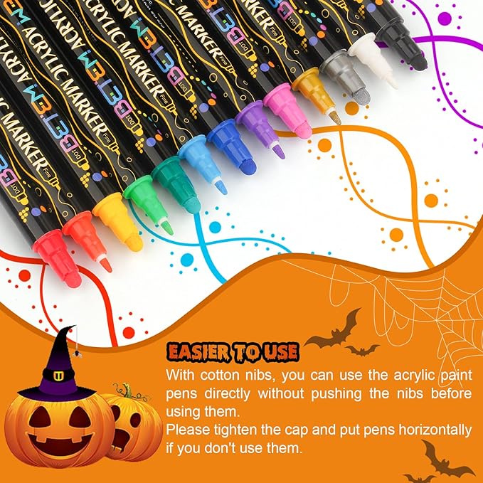 Betem 36 Colors Dual Tip Acrylic Paint Pens Markers, Premium Acrylic Paint Pens for Wood, Canvas, Stone, Rock Painting, Glass, Ceramic Surfaces, DIY Crafts Making Art Supplies