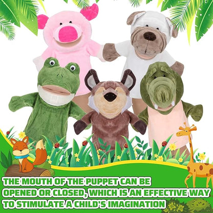 Hiboom 20 Pieces Animal Hand Puppets Kids Hand Puppets with Working Mouth Animal Plush Toy Lion Duck Pig Zoo Hand Animals with Open Movable Mouth for Birthday Theater Props Easter Basket Stuffers