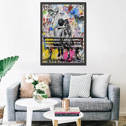 Tucocoo Banksy Graffiti Jigsaw Puzzles for Adults 1000 Pieces, Couple Lovers Sitting on Bench Jigsaw Puzzle 20x 27 Inch Colorful DIY Puzzles for Home Decoration, Family Puzzle Perfect for Game Nights