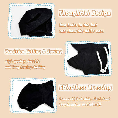17cm Dolls Clothes Outfit Set for Doll - Casual Style Hoodies Clothing Set for Doll Dress Up, Black Set