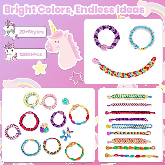 Bracelet Making Kit for Girls Ages 8-12, Weaving Rainbow Bands kit,DIY Toys for Friendship Birthday Gifts for Kids 6 7 9 10 11 13 Year Old, 1200+ Elastic Cloth Rubber Band Fabric Loops