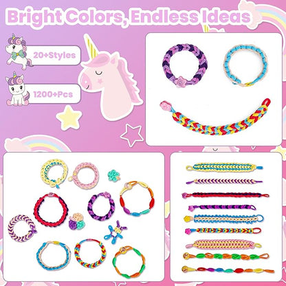 Bracelet Making Kit for Girls Ages 8-12, Weaving Rainbow Bands kit,DIY Toys for Friendship Birthday Gifts for Kids 6 7 9 10 11 13 Year Old, 1200+ Elastic Cloth Rubber Band Fabric Loops