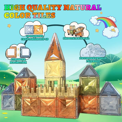 100PCS Magnetic Tiles Montessori Toys Magnetic Blocks Kids Games STEM Classroom Educational Learning Sensory Magnet Natural Toy for Toddler Boys Girls 3+ Year Old with 2 Cars