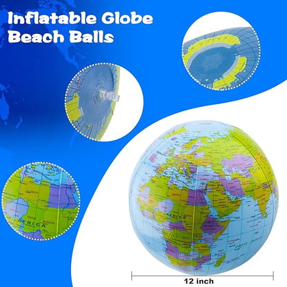 32 Pack 16 Inch Inflatable Globe Bulk Blow up Beach Ball Large Inflatable World Globe for Classroom Teaching Beach Playing Pool Party Bags