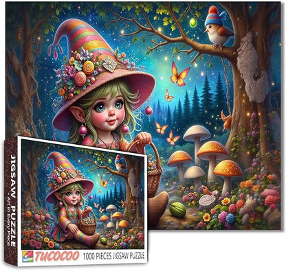 Tucocoo Rainbow Elf Girl Puzzles for Adults 1000 Piece, Cute Girl with Basket in Enchanted Forest – Fantasy Art Jigsaw for Relaxation Wall Decor, Whimsical Fairyland Puzzle Gift for Women and Teens