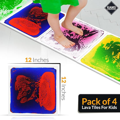 Multicolor Sensory Tiles for Autism Liquid Fusion Lava Tiles for Kids Sensory Activity Play Centers for Children, Toddler, Teens 12" X 12" Sensory Toys (Pack of 4)